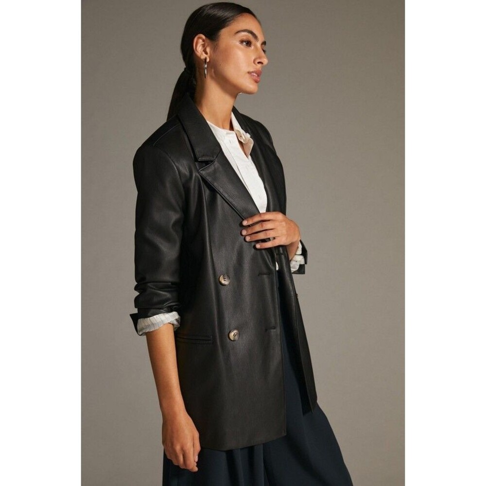 MAEVE ANTHROPOLOGIE Jacket Womens Size 10 Black Faux Leather Blazer